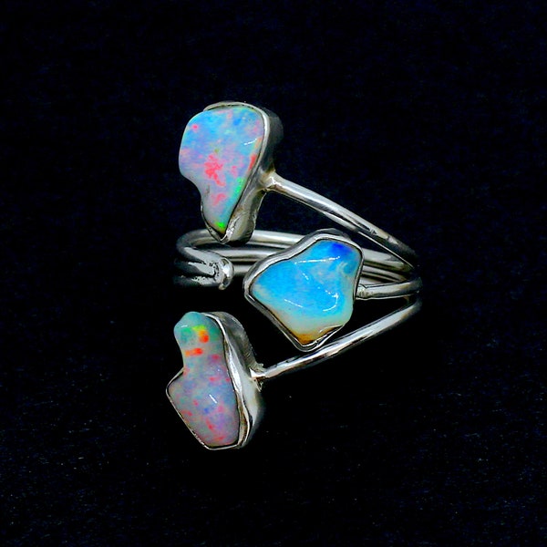 Natural Opal Ring Australian Opal Ring Three Stone - Etsy