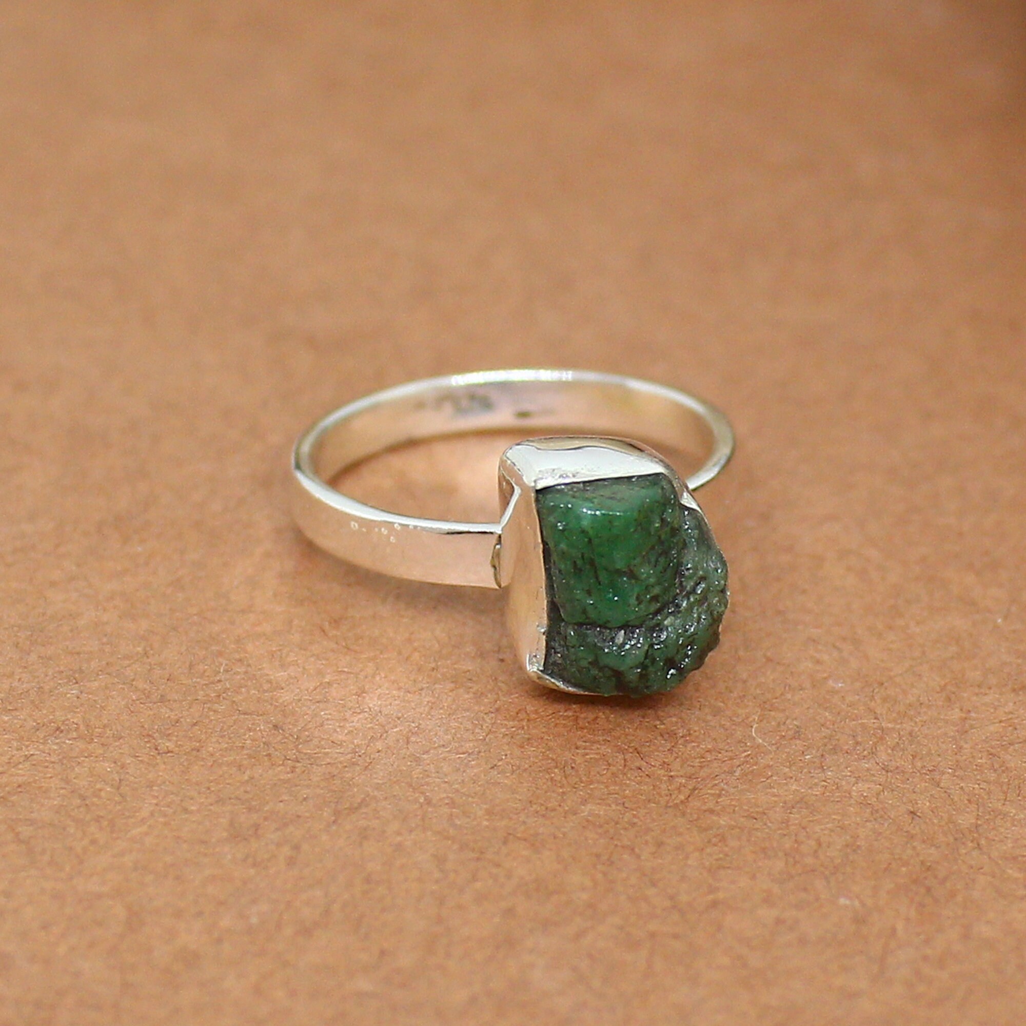 Raw Emerald Ring Natural Silver Handmade Engagement Jewelry | Etsy
