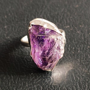 Raw Amethyst Ring, Artisan Handmade Silver Boho Stone Ring, Sterling Silver Jewelry, African Amethyst, Gem for Jewelry, Raw Gemstone Ring