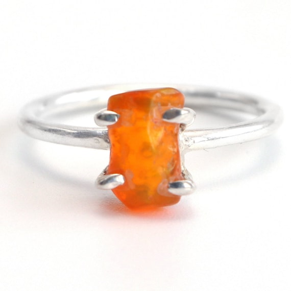 Bague En Opale éthiopienne De Feu Brute - Argent 925 - Taille 8 - Faite Main - Sans Emballage