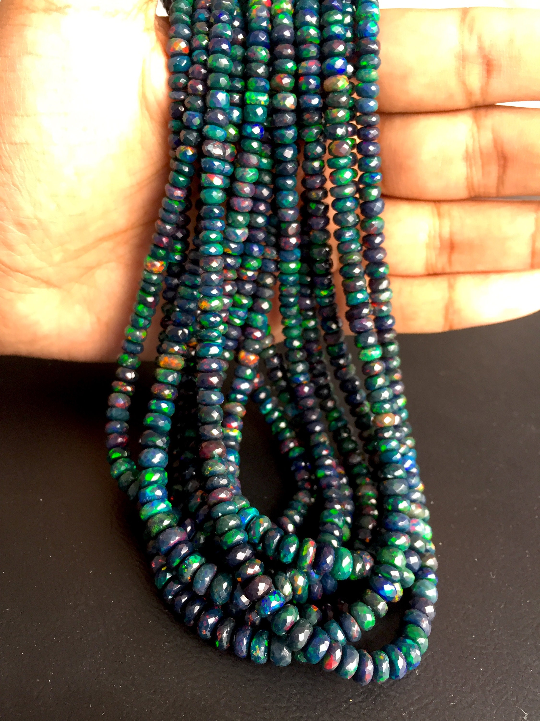 Black Fire Opal Beads Rondelle Micro Faceted Black Opal | Etsy