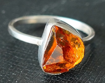 Raw Madeira Citrine Ring, Handmade Silver Ring, Uncut Rough Citrine Ring, Raw Yellow Stone Ring, Crystal Ring, November Birthstone Jewelry