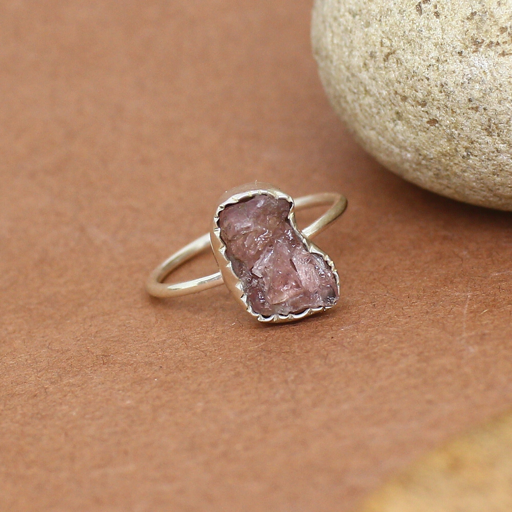 Raw Pyrite Crystal Statement Ring - Natural Stone Twisted Band, Adjustable Unisex Jewelry