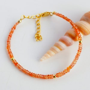 Songea Orange Sapphire Bracelet, Dainty 14K Gold Silver Bracelet, Handmade Jewelry, 2.5-3mm Beads, Birthstone Jewelry, Gift For Her