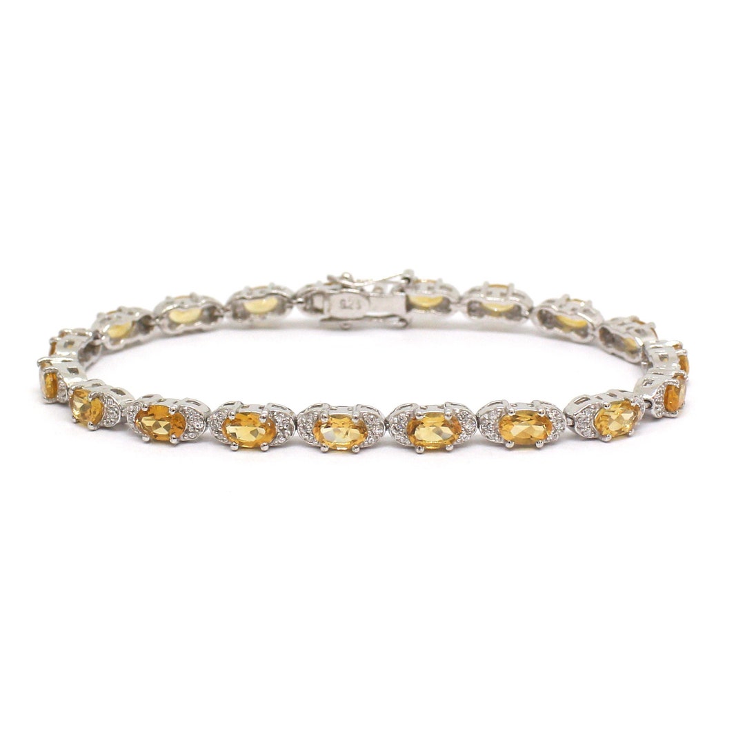 Citrien diamantzilver handgemaakte armband, gepersonaliseerd cadeau, uniseks tennisarmband, geboortesteen sieraden november, Valentijnsdagcadeau - Etsy België