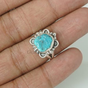 Turquoise Ring, Natural Raw Turquoise  Ring, Handmade Ring, Sterling Silver Ring, Uncut Gemstone Ring, December Birthstone, Gifts For Her