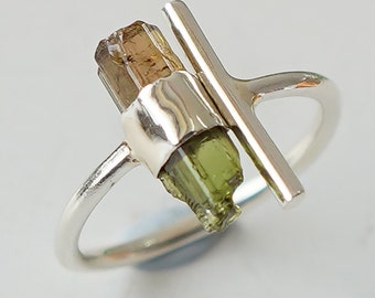 Raw Watermelon Tourmaline Ring, Pink Green Bio Tourmaline Stick, Adjustable Ring, Tourmaline Jewelry, October Birthstone, Gift For Her