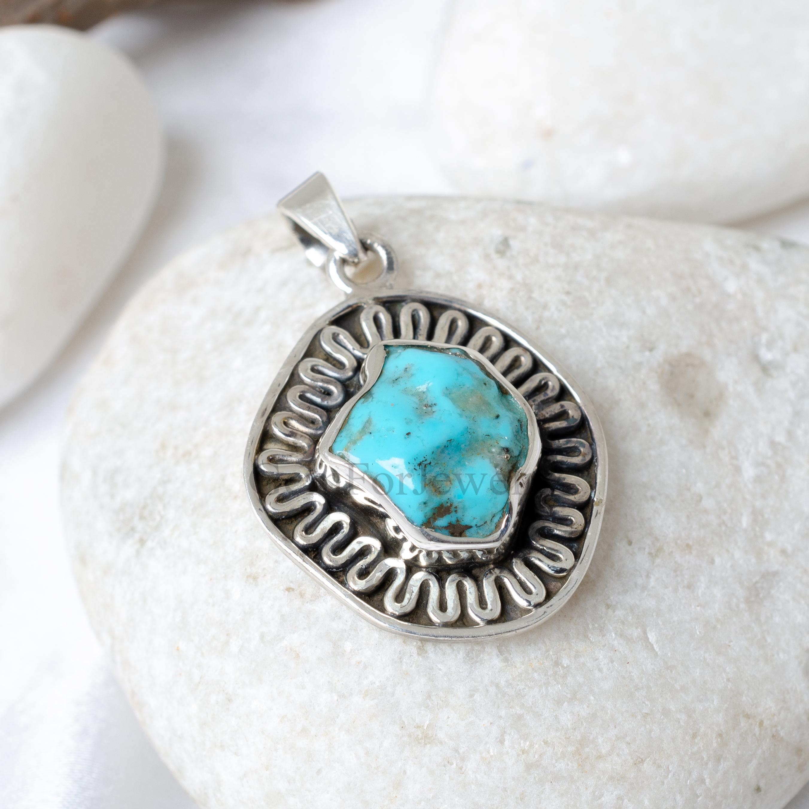 ターコイズシルバーペンダント、天然ターコイズペンダント、アリゾナ