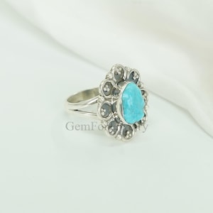 Raw Turquoise Ring, Silver Handmade Ring, Solid Sterling Silver 925, Uncut Gemstone Ring, December Birthstone Jewelry, Gifts For Her