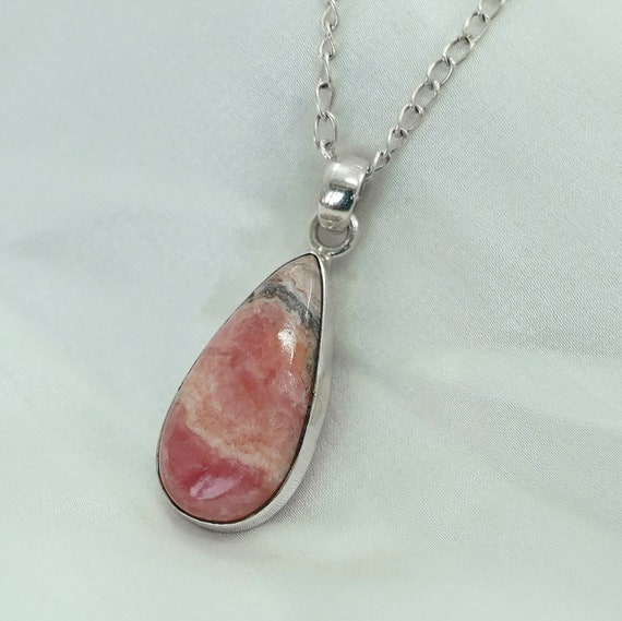 Rhodochrosite Tear Drop Pendat, Pink Rhodochrosite Cabochon Pendant, Healing Crystal, Gemstone Pendant, Statement Ring, Birthstone Jewelry