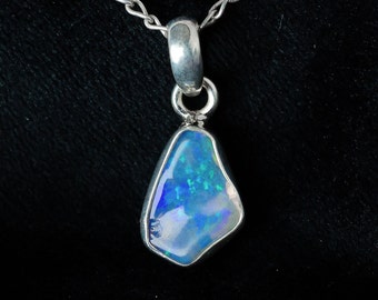 Fire Opal Pendant, Ethiopian Opal Pendant, Uncut Polished Opal, Gemstone Silver Pendant, October Birthstone, Handmade Jewelry, Gift For Her