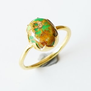Green Copper Turquoise Matrix Ring, December Birthstone Ring, Thin Band Ring, Turquoise Ring, Artisan Handmade Jewelry, Christmas Gift