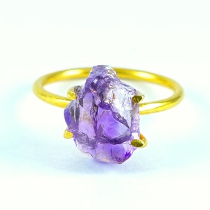 Raw Amethyst Ring, Amethyst Gold Ring, Crystal Handmade Ring, Raw Amethyst Jewelry, Statement Ring, Valentine&#39;s Day Gift, Gift For Her