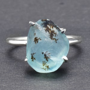 Raw Peruvian Blue Opal Ring, Raw Opal Ring, Uncut Gemstone Ring, Birthstone Ring, Silver Handmade Ring, Raw Opal Jewelry, Gifts For Her