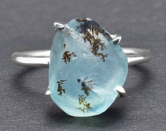 Raw Peruvian Blue Opal Ring, Raw Opal Ring, Uncut Gemstone Ring, Birthstone Ring, Silver Handmade Ring, Raw Opal Jewelry, Gifts For Her