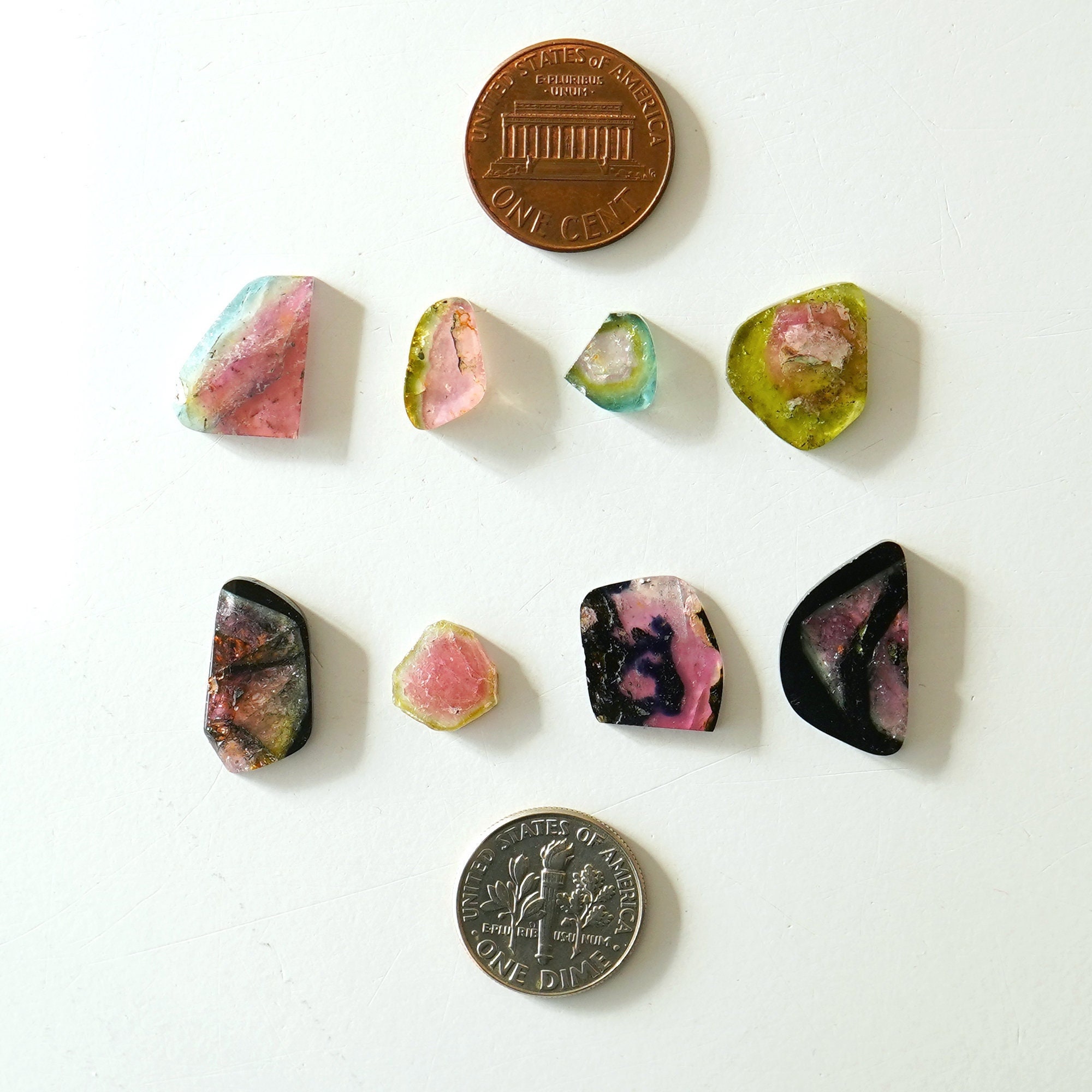 Pink Green Tricolor Tourmaline Polished Crystals AAA Watermelon Tourmaline Slices Flat Stone Multi Color Bio Tourmaline Rough For Jewelry