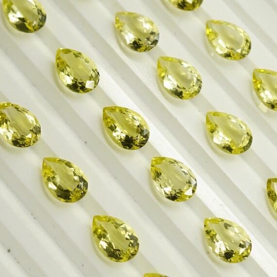 12x8mm Lemon Quartz Faceted Pear, AAA Quality Cut Stone, Natural Green Gold Quartz, Faceted Gemstone, Loose Gemstone, Yellow Quartz