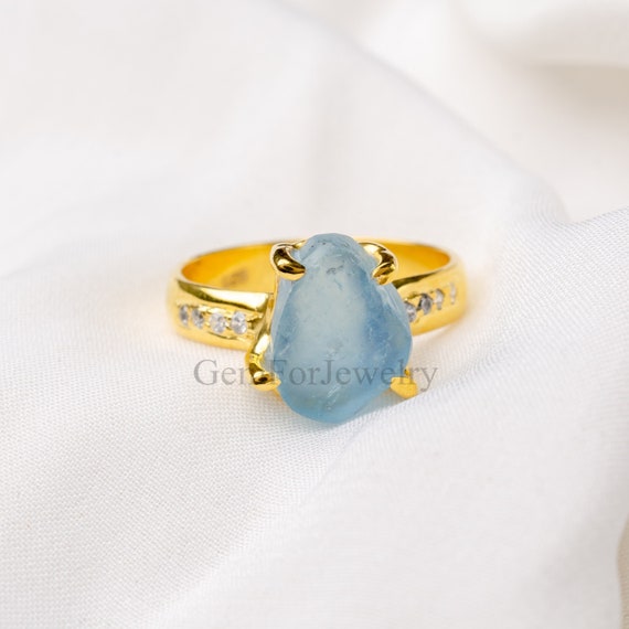 天然アクアマリン 14K ゴールド リングスターリングシルバー ゴールド  