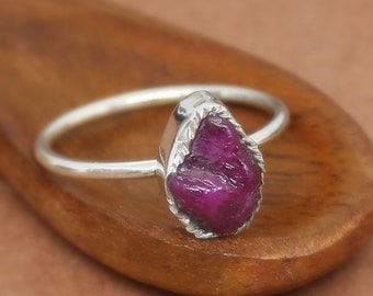 Raw Ruby Promise Ring, Sterling Silver Ring, Crystal Minimalist Ring, Antique Handmade Jewelry, Personalized Ring, Gift For Her
