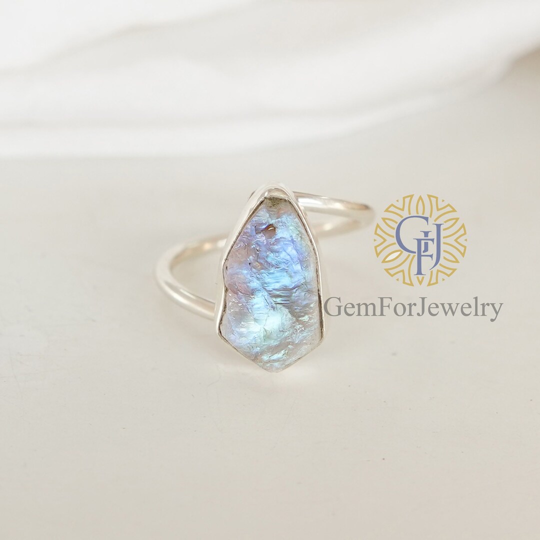 Raw Moonstone Ring, Blue Moonstone Crystal, Twisted Band Ring, Handmade ...