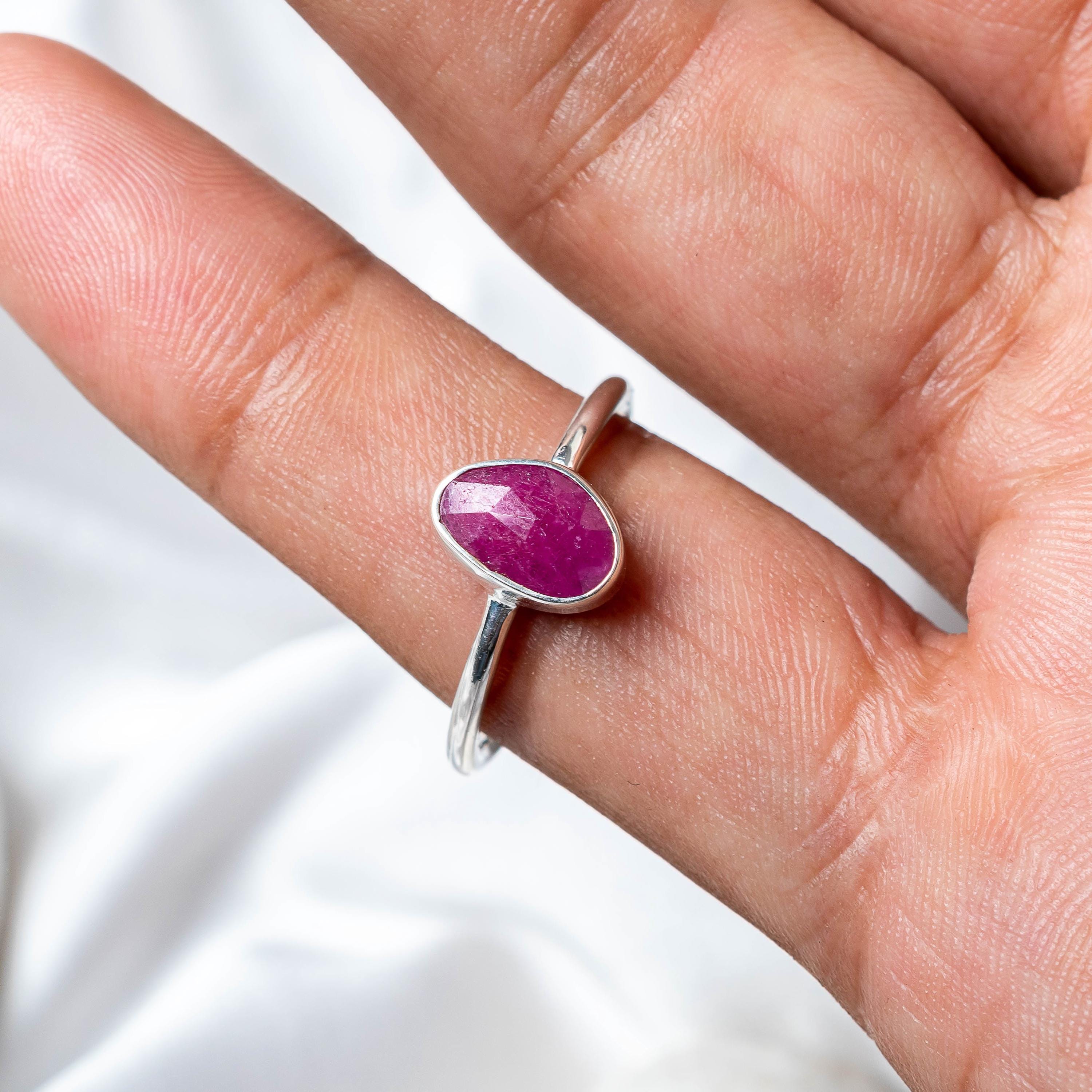 ルビーローズカットカボションリング、7月の誕生石リング、ファセット