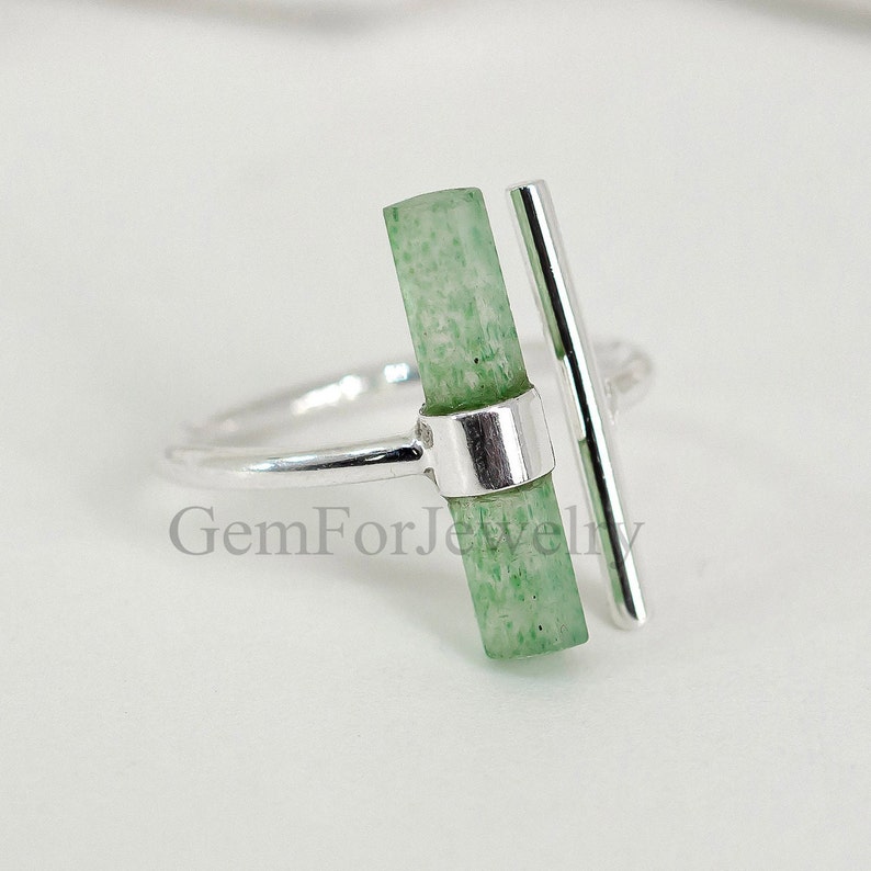 Raw Aquamarine Bar Ring, Adjustable Aqua Silver Stick Ring, March Birthstone Jewelry, Aquamarine Stick, Silver Handmade Ring, Birthday Gift GREEN STRAWBERRY