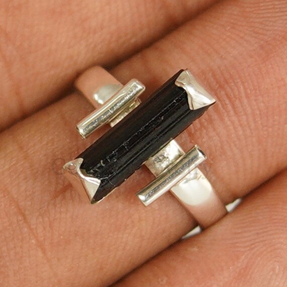 Bague barrette tourmaline noire brute, bague multi barres en