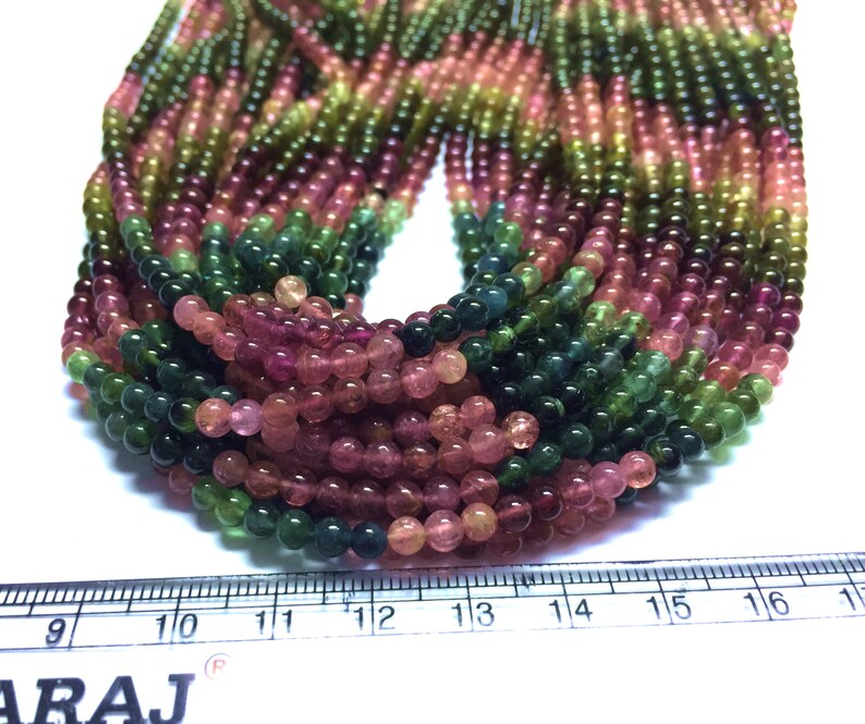 Multi Tourmaline mala necklace Fine Quality Round 40cm Beads 1 strand DIY Jewelry making Multi Tourmaline 3.5MM-4.75MM Wholesale lot
