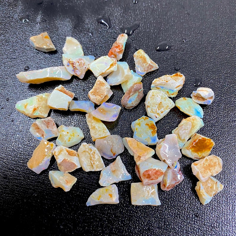Vit australisk opal, rå, naturlig obehandlad blågrön eldopal, opal av fin kvalitet, rå kristall i bulk, rå oslipad ädelsten, 7-22 MM bild 3