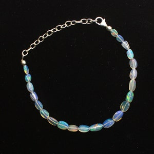 Fire Opal Bracelet, Ethiopian Opal Sterling Silver, Handmade Bracelet, Beads Bracelet, October Birthstone Jewelry, Natural Fire Opal