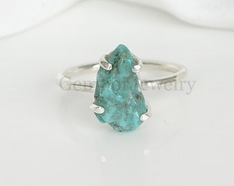 Raw Turquoise Ring, Blue Gemstone Ring, Silver Handmade Ring, Raw Crystal Ring, Natural Turquoise, December Birthstone, Raw Dainty Ring