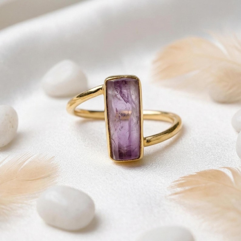 NATURAL PURPLE AMETHYST 14K Gold Ring, Vintage Twisted Band, Engagement Birthstones Rings, Birthday Gift, Gold Ring, Gift for Her