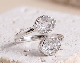 Natural Herkimer Diamond Ring, Adjustable Ring, Solid 925 Sterling Silver, Raw Uncut Diamond Ring, Handmade Jewelry, Gift for Women