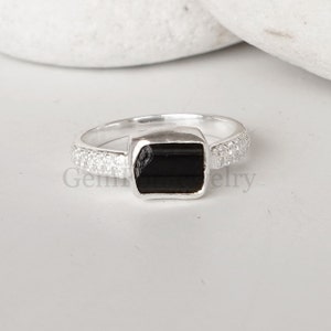 Raw Black Tourmaline Ring, Sterling Silver Handmade Jewelry, October Birthstone Ring, Birthday Gift For Mom, Calming Stone Jewellery