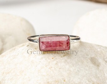 ピンクトルマリンリング、縦型バンドリング、天然ピンクトルマリン