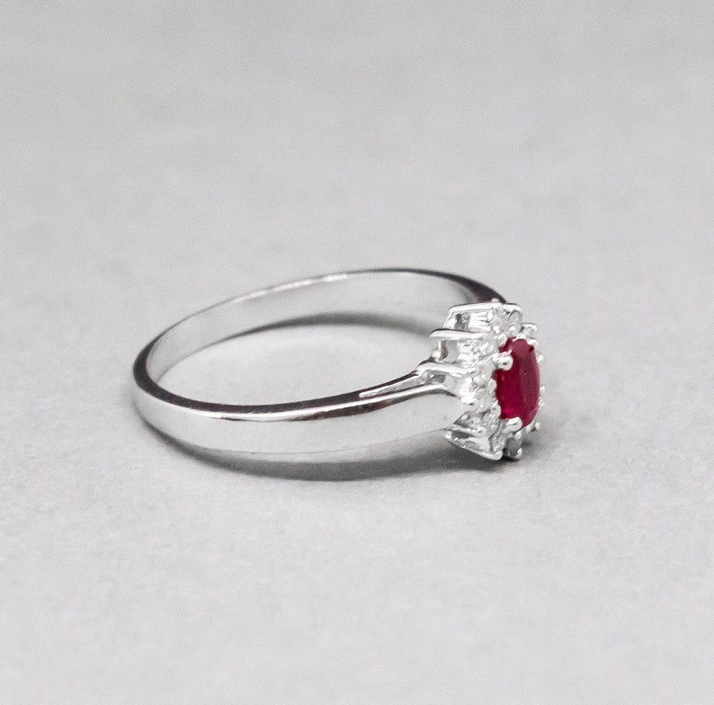 Silver Rose Gold Ruby Diamond Halo Engagement Rings Handmade Silver Diamond Birthstone Ring Mothers Day Gift Ruby Statement Jewellery