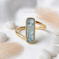 Raw Aquamarine Micron Gold Plated Ring, Vintage Twisted Band, Engagement Birthstones Rings, Birthday Gift, Gold Ring, Gift for Her