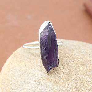 Raw Amethyst Bar Ring, Amethyst Raw Jewelry, February Birthstone Ring, Gift For Her, Natural Gemstone Ring, Healing Crystal Ring