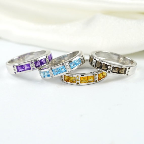 Set of Three Stackable Rings Iolite and Blue Topaz Rhodium on Sterling Silver Set of Three Stackable Rings Iolite and Blue Topaz Rhodium on Sterling Silver