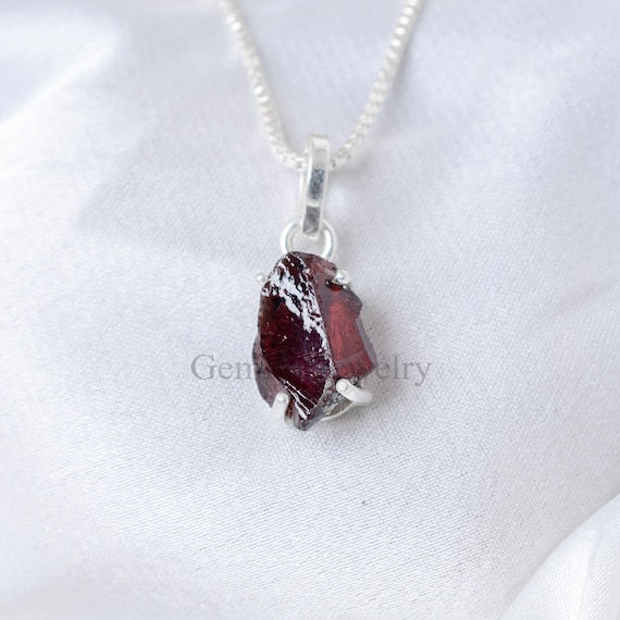 Raw Garnet Pendant, Rough Stone Pendant, January Birthstone