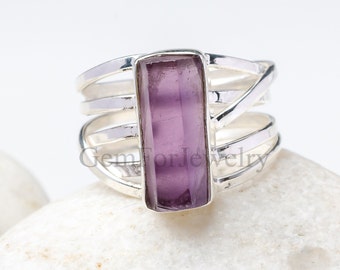 Raw Amethyst Ring, Spiral Stick Ring, Amethyst Pencil Ring, Spiral Band Ring, February Birthstone Jewelry, Handmade Ring, Unique Gift Ring