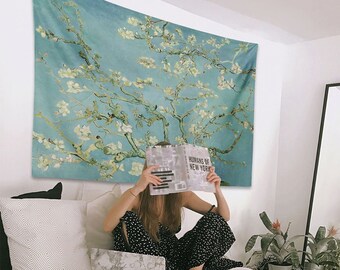 Van Gogh Almond Blossom Wall Tapestry, Wall Hanging art, Van Gogh fabric, Tapestry decor, Almond Blossom tapestry, Van Gogh Tapestry