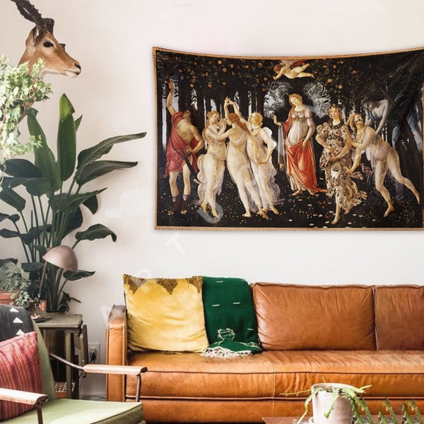 La Primavera (Spring) - Sandro Botticelli Tapestry, Tapestry Wall Hanging Art , Three Graces tapestry, Classic Art Painting decor