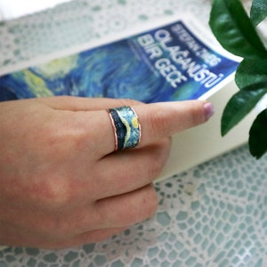 Van Gogh The Starry Night Print Handmade Ring, Van Gogh Ring, Vincent Van Gogh Ring, Starry Night Ring, Art Lover Gift, Van Gogh Print