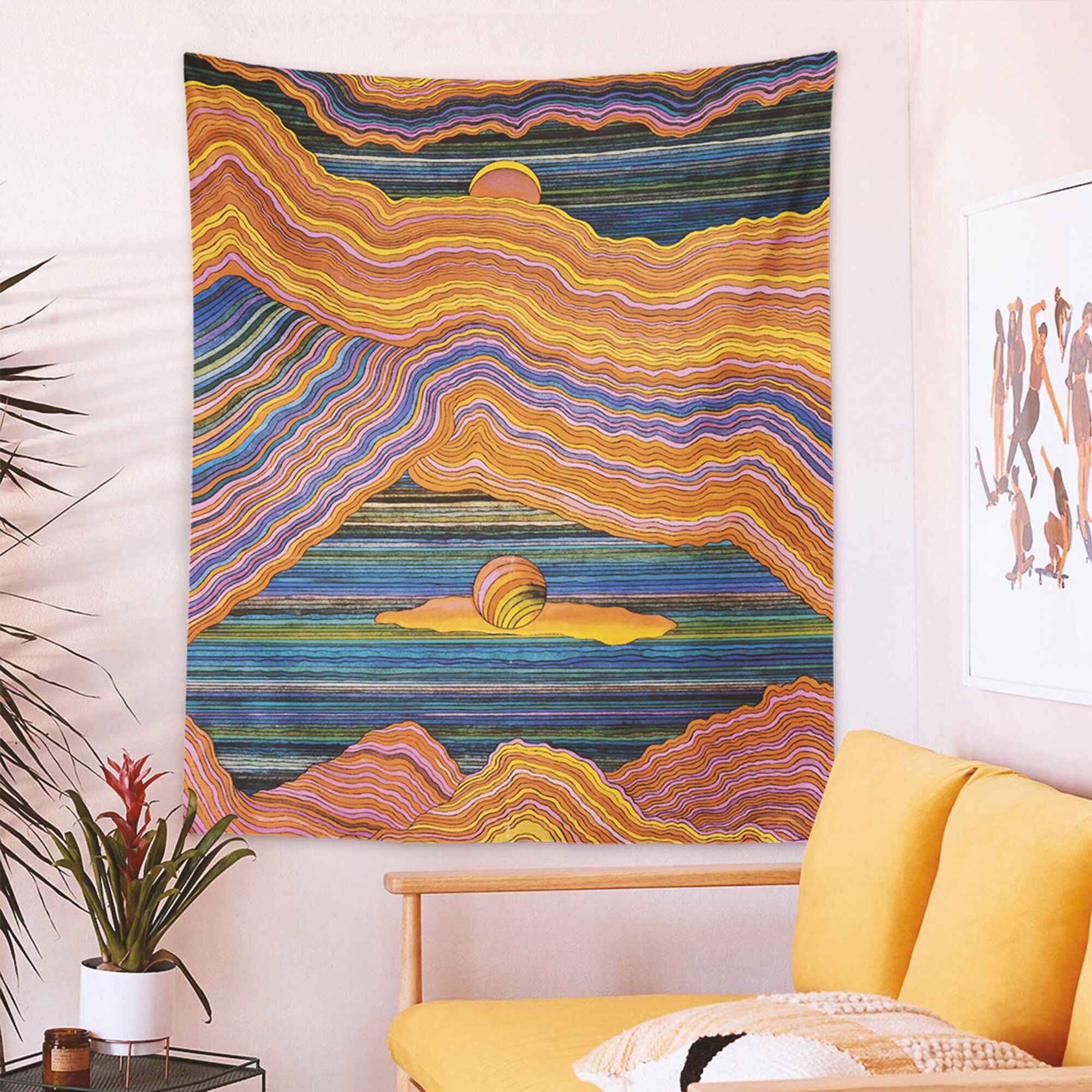 Line Art Wall Tapestry Wall Hanging Art Retro Art Tapestry Etsy Canada