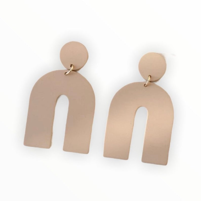 Matte Tan U Design Drop Earrings