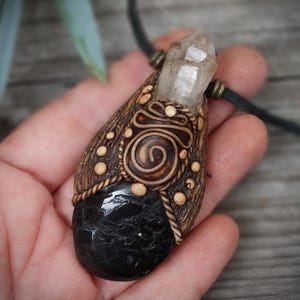 Quartz Point Black Tourmaline Necklace, Hippie Boho Style Pendant, Protection Amulet Healing Stones, Energy Healing Jewelry, Spiritual Gift