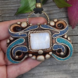 Moonstone Chrysocolla Pendant Lapis Lazuli Necklace