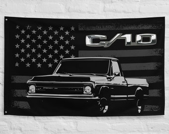 1970 Chevy C10 Pickup Truck American Flag Vintage Collector Trucks Custom Garage Office Man Cave Banner Flag 34.5&quot; x 56&quot;  - Gift