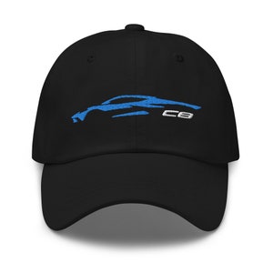 Bonnet pour papa 2023 Corvette C8 Outline Silhouette Rapid Blue 8th Gen Mid Engine Vette - Idée cadeau